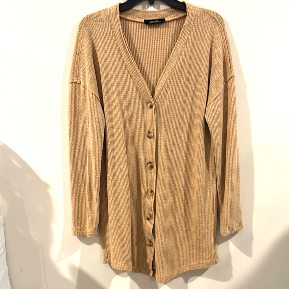 Anna Grace Waffle Knit Size S‎ Tan Button-Up Lagen look Cardigan Sweater